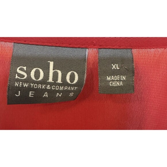 Soho New York & Company Women Red Polyester V-Neck Long Sleeve Top Blouse XL - Picture 3 of 5